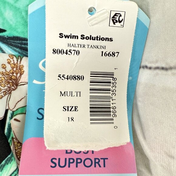 Swim Solutions Vintage Bouquet Triple Tier Halter Tankini Black Floral Size 18 - Picture 5 of 9